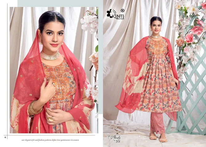 Akansha Vol 2 By Kinti Printed Naira Cut Kurti With Bottom With Dupatta 
